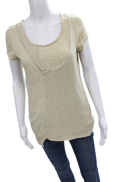 Allsaints Women Beige Jersey T-Shirt Cotton Knit Round Neck Short Sleeve Size 8