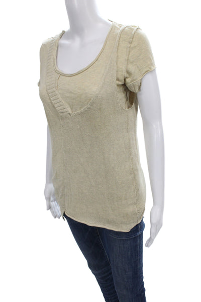 Allsaints Women Beige Jersey T-Shirt Cotton Knit Round Neck Short Sleeve Size 8
