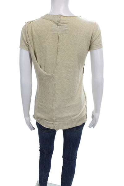 Allsaints Women Beige Jersey T-Shirt Cotton Knit Round Neck Short Sleeve Size 8