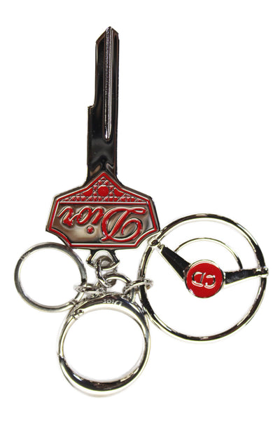 Christian Dior Womens Silver-Tone Logo Charm Red Enamel Detail Key Chain
