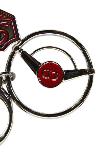 Christian Dior Womens Silver-Tone Logo Charm Red Enamel Detail Key Chain