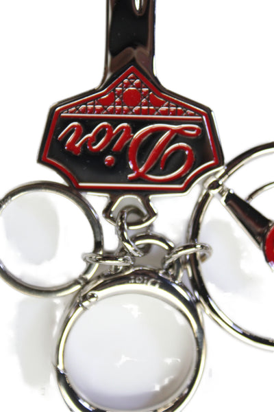 Christian Dior Womens Silver-Tone Logo Charm Red Enamel Detail Key Chain