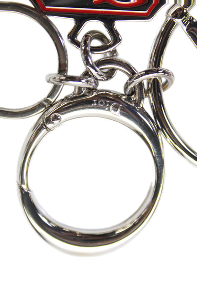 Christian Dior Womens Silver-Tone Logo Charm Red Enamel Detail Key Chain