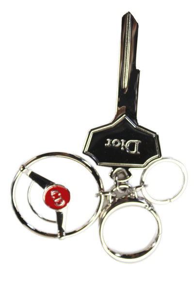 Christian Dior Womens Silver-Tone Logo Charm Red Enamel Detail Key Chain