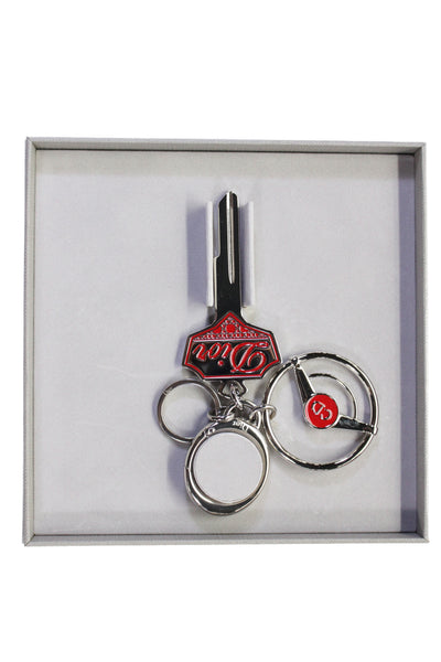 Christian Dior Womens Silver-Tone Logo Charm Red Enamel Detail Key Chain