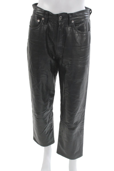 Agolde Unisex Cropped Biker Pants Black Button Size 26