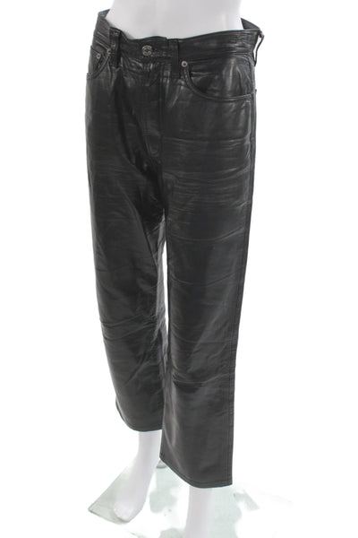 Agolde Unisex Cropped Biker Pants Black Button Size 26