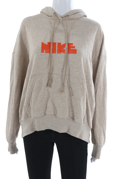 Nike Unisex Pullover Hoodie Beige Drawstring Graphic Sports Size XS