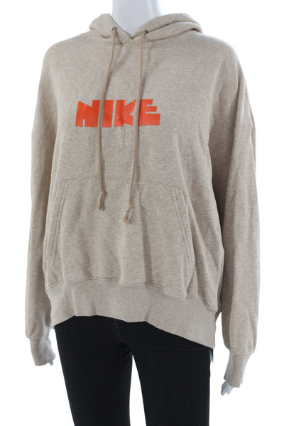 Nike Unisex Pullover Hoodie Beige Drawstring Graphic Sports Size XS