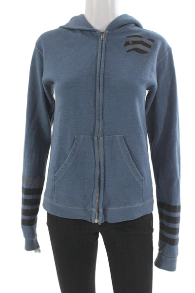 FREE CITY Womens Full-zip Hoodie Blue City Graphic Print Size S