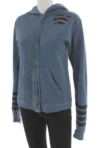 FREE CITY Womens Full-zip Hoodie Blue City Graphic Print Size S