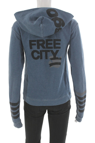 FREE CITY Womens Full-zip Hoodie Blue City Graphic Print Size S