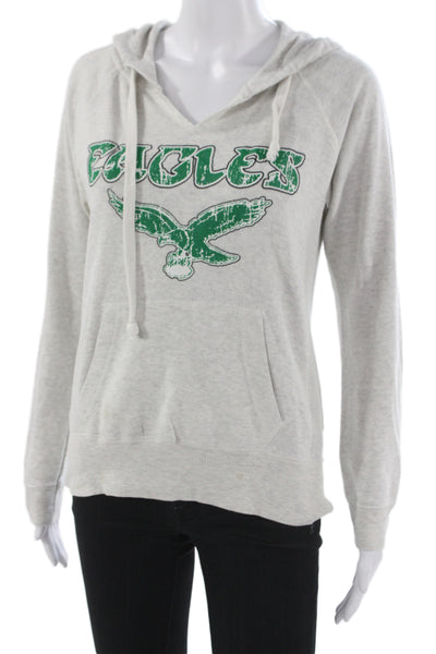 Ocean Drive Women Pullover Hoodie Gray Bird Graphic V-Neck Size S