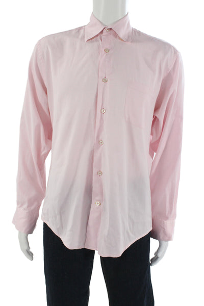 Robert Talbott Mens Point Collar Cotton Long Sleeve Solid Dress Shirt Size M