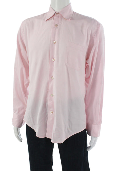 Robert Talbott Mens Point Collar Cotton Long Sleeve Solid Dress Shirt Size M