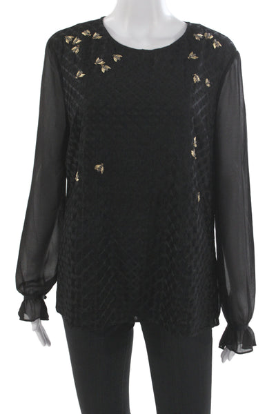 Ted Baker London Women Blouse Long Sleeve Round Neck Black Size 5