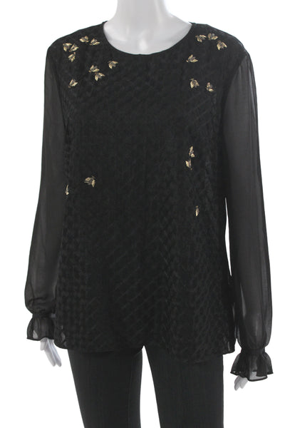 Ted Baker London Women Blouse Long Sleeve Round Neck Black Size 5
