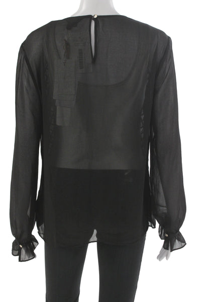 Ted Baker London Women Blouse Long Sleeve Round Neck Black Size 5