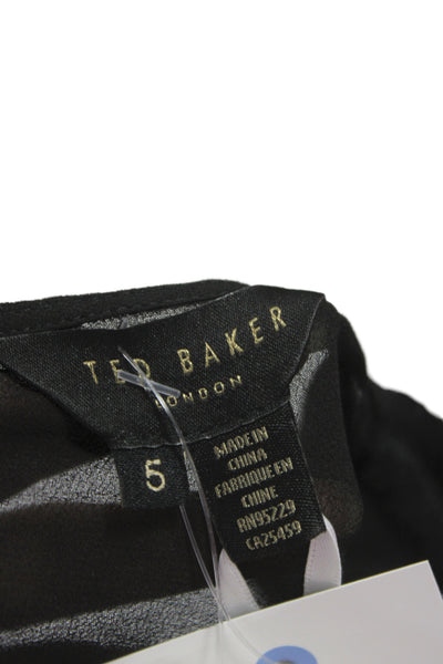 Ted Baker London Women Blouse Long Sleeve Round Neck Black Size 5