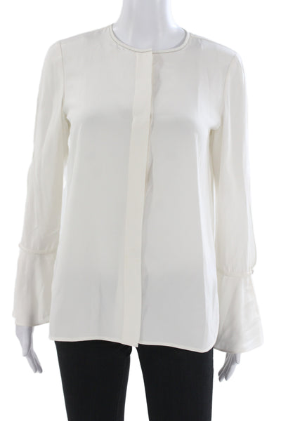 Lafayette 148 New York Women Silk White Long Sleeve Button Blouse Size XS