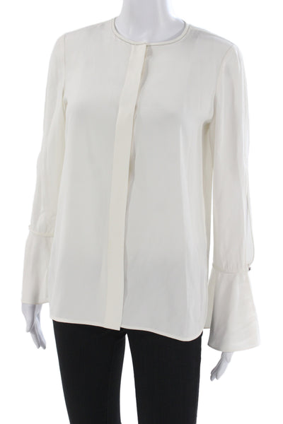 Lafayette 148 New York Women Silk White Long Sleeve Button Blouse Size XS