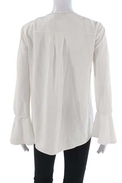 Lafayette 148 New York Women Silk White Long Sleeve Button Blouse Size XS