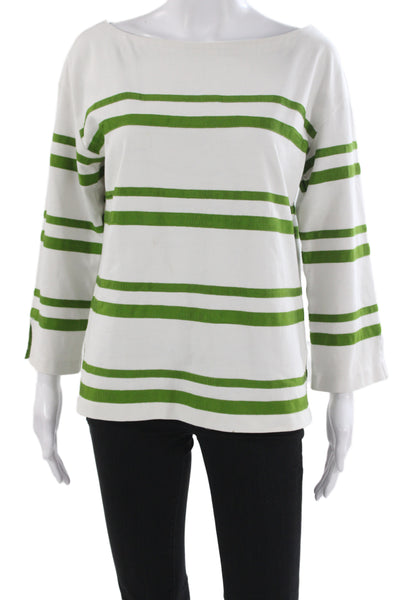 Tory Burch Womens Green Striped Basic T-Shirt 3/4 Sleeve Polyester Size M