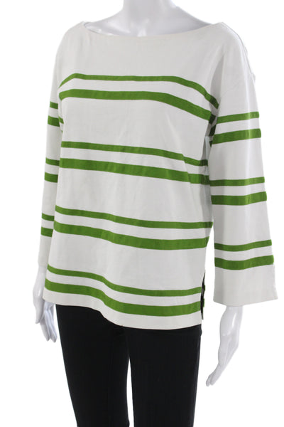 Tory Burch Womens Green Striped Basic T-Shirt 3/4 Sleeve Polyester Size M