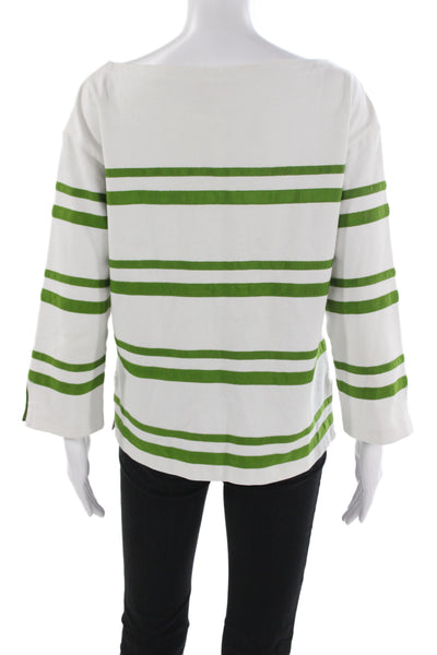 Tory Burch Womens Green Striped Basic T-Shirt 3/4 Sleeve Polyester Size M