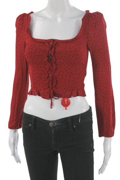 Reformation Women Cropped Polka Dot Button-Up Blouse Square Neck Red Size 0