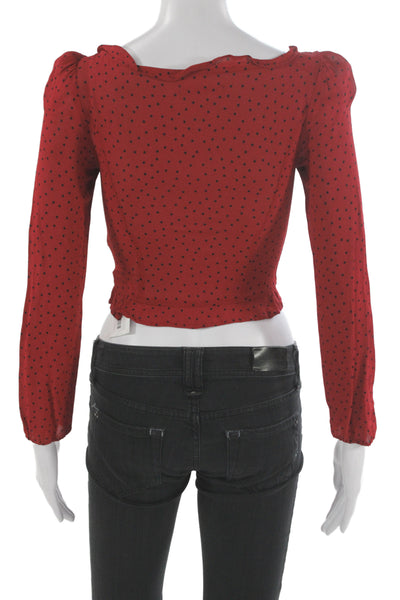 Reformation Women Cropped Polka Dot Button-Up Blouse Square Neck Red Size 0