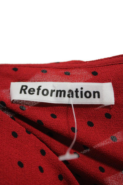 Reformation Women Cropped Polka Dot Button-Up Blouse Square Neck Red Size 0