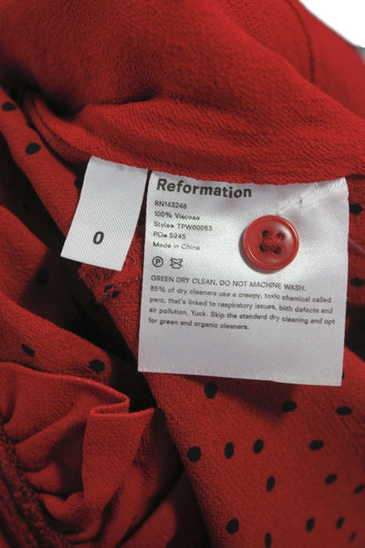 Reformation Women Cropped Polka Dot Button-Up Blouse Square Neck Red Size 0