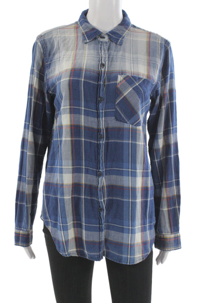 Current/Elliott Womens Plaid Cotton Button-Up Long Sleeve Top Size 1