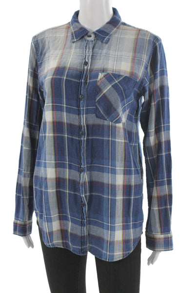 Current/Elliott Womens Plaid Cotton Button-Up Long Sleeve Top Size 1
