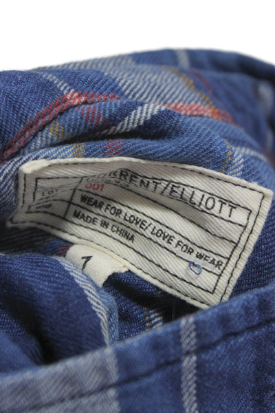 Current/Elliott Womens Plaid Cotton Button-Up Long Sleeve Top Size 1