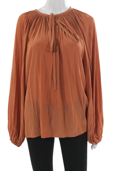 Ramy Brook Women Orange Cotton Round Neck Long Sleeve Bohemian Blouse Size M