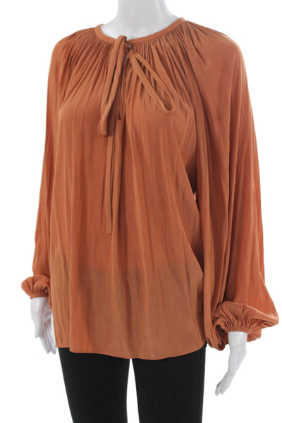Ramy Brook Women Orange Cotton Round Neck Long Sleeve Bohemian Blouse Size M