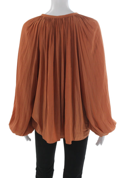 Ramy Brook Women Orange Cotton Round Neck Long Sleeve Bohemian Blouse Size M