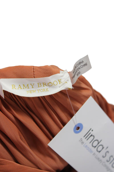 Ramy Brook Women Orange Cotton Round Neck Long Sleeve Bohemian Blouse Size M