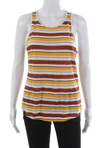 Frame Womens Basic Striped Brown Cotton Polyester Round Neck Tank Size S