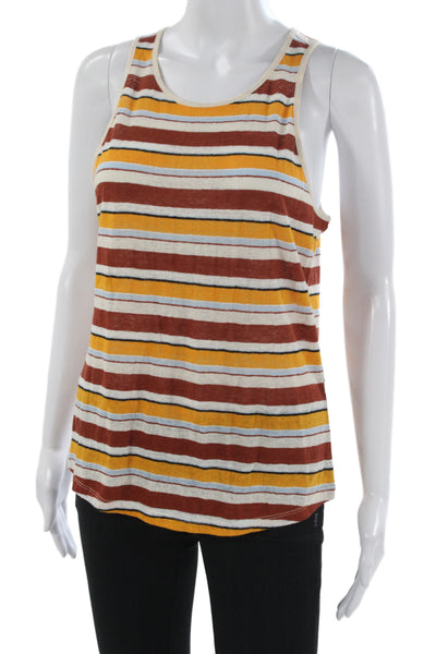 Frame Womens Basic Striped Brown Cotton Polyester Round Neck Tank Size S