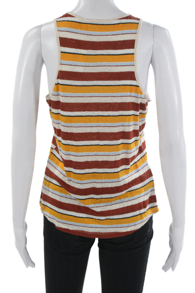 Frame Womens Basic Striped Brown Cotton Polyester Round Neck Tank Size S