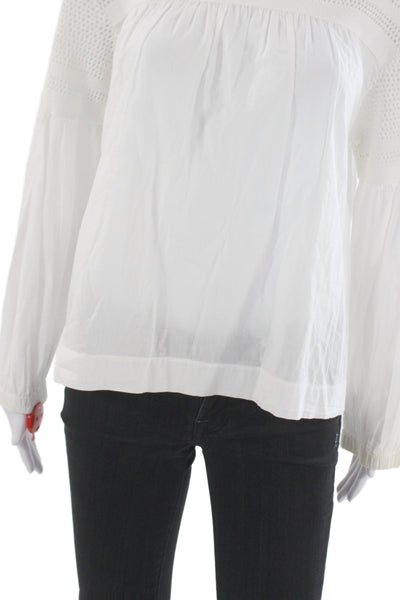 ALC Womens Bohemian High Neck Long Sleeve White Cotton Blouse Size 8