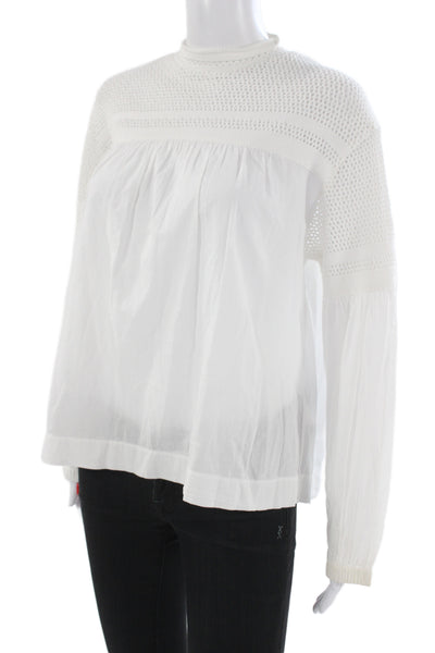 ALC Womens Bohemian High Neck Long Sleeve White Cotton Blouse Size 8