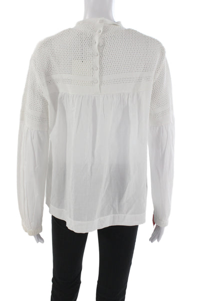 ALC Womens Bohemian High Neck Long Sleeve White Cotton Blouse Size 8