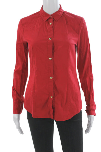 Love Moschino Women Collared Button Up Silk Metallic Blouse Long Sleeve Size 4
