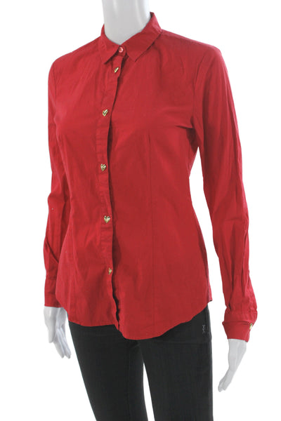 Love Moschino Women Collared Button Up Silk Metallic Blouse Long Sleeve Size 4
