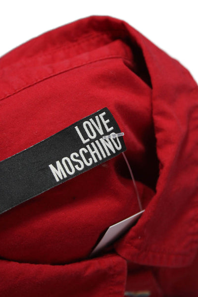 Love Moschino Women Collared Button Up Silk Metallic Blouse Long Sleeve Size 4