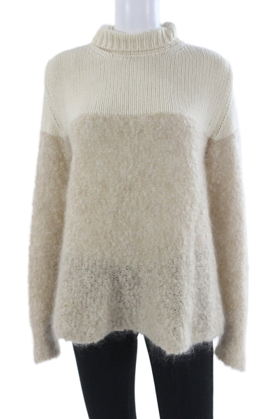 Majestic Filatures Unisex Beige Mockneck Sweater Cashmere Merino Size 2
